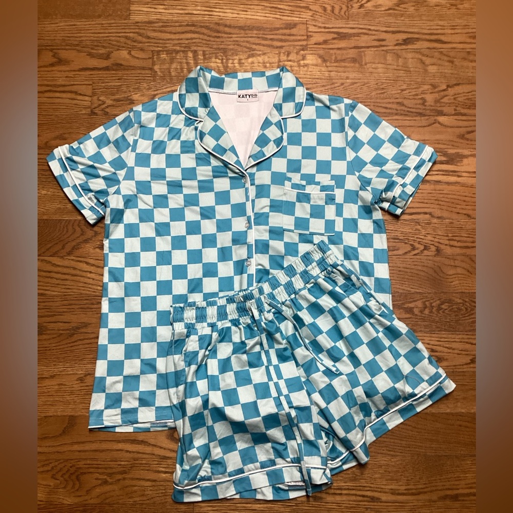 Katydid trendy checkerboard matching pajama set size Large
